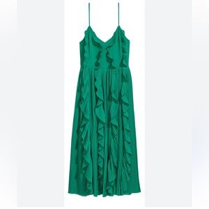 H&M Green Pleated Ruffled Midi Sundress